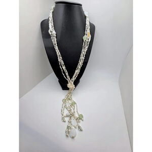 Multistrand Necklace White Glass Seed Bead & Colorful Pastel Beaded 22" Vintage